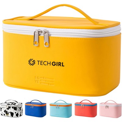 Makeup Bag Portable Travel Cosmetic Bag for Women, Beauty Zipper Makeup Organizer Vegan leather