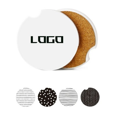 Round Stone Car Coaster with Cork Base and Full Color Print