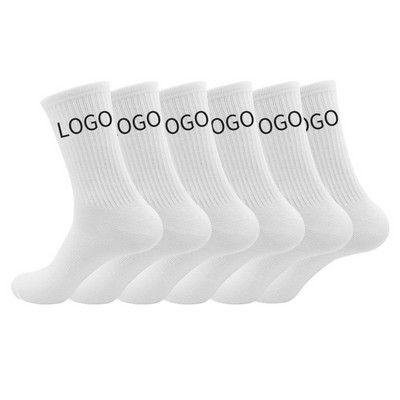 Solid Color Crew Socks Combed Cotton Casual Athletic Socks Unisex Mid Calf Shock Absorbing Sports
